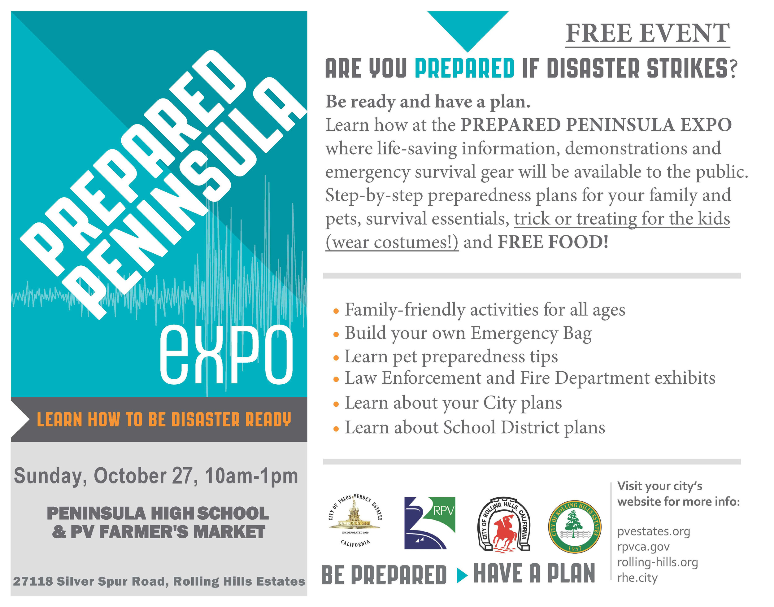 Prepared Peninsula Expo. October 27, 10am to 1pm, at Peninsula High School. Free Event!